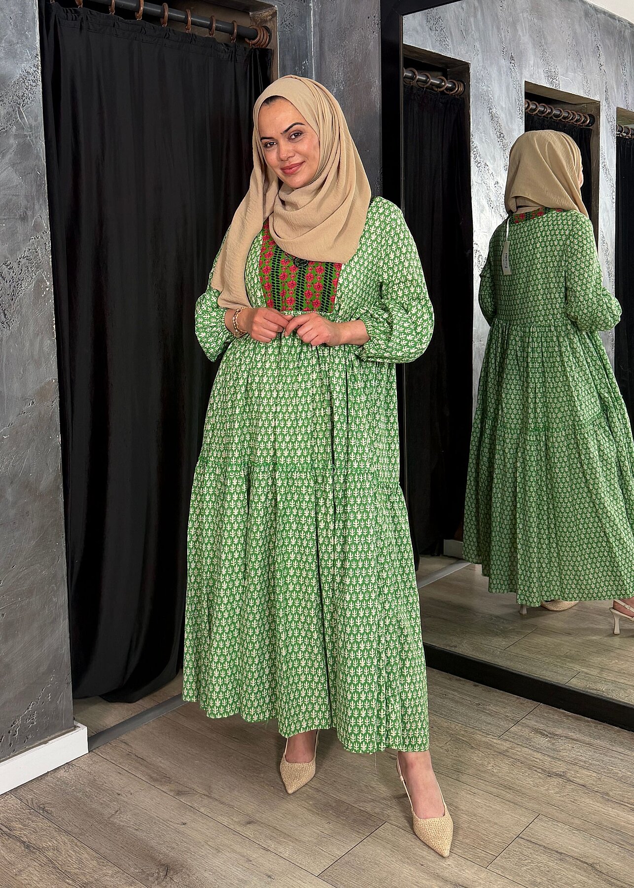 Nazlınur Collection Boncuk İşlemeli Garnili Elbise YEŞİL - 7