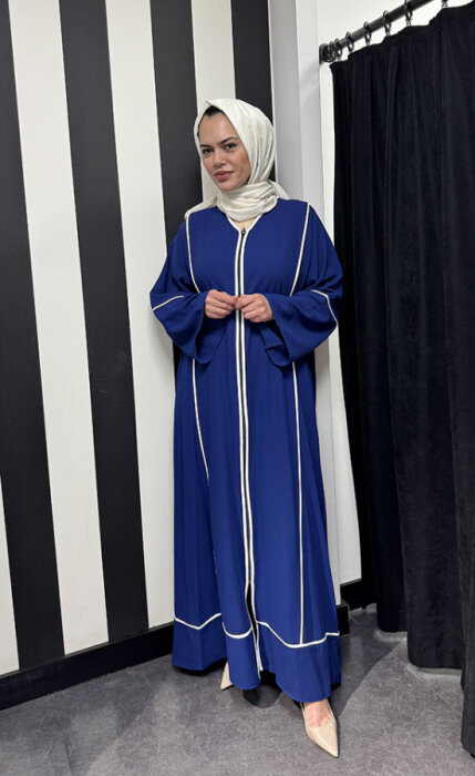 Nazlınur Collection Çizgi Detaylı Ferace LACİVERT - 1