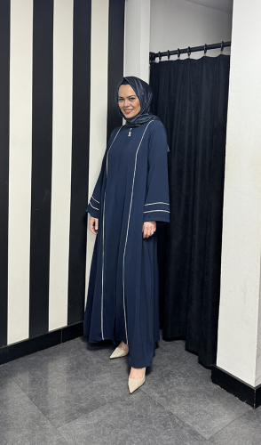 Nazlınur Collection Çizgili Fermuarlı Ferace LACİVERT - 2