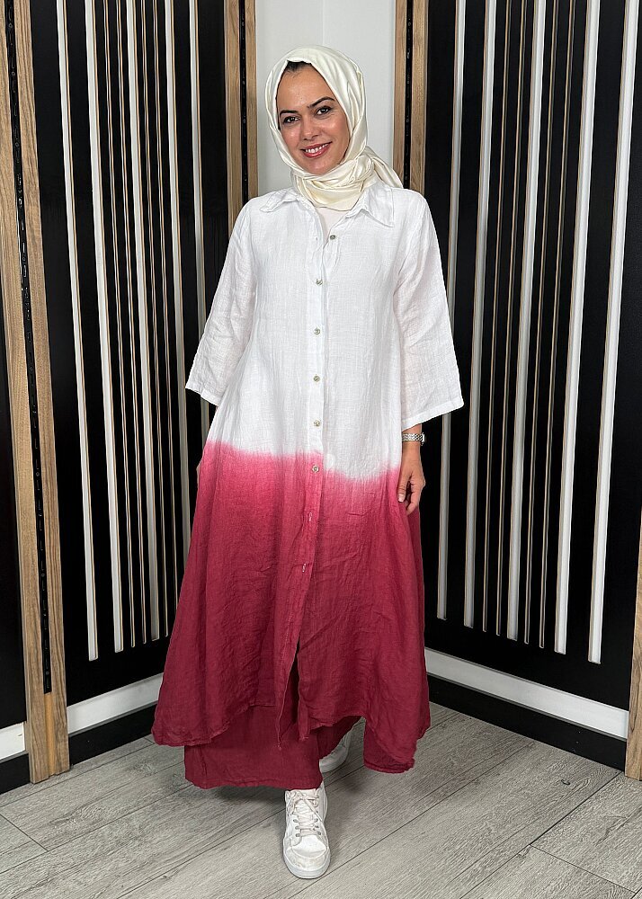 Nazlınur Collection Degradeli Pantalonlu Takım BORDO - 3