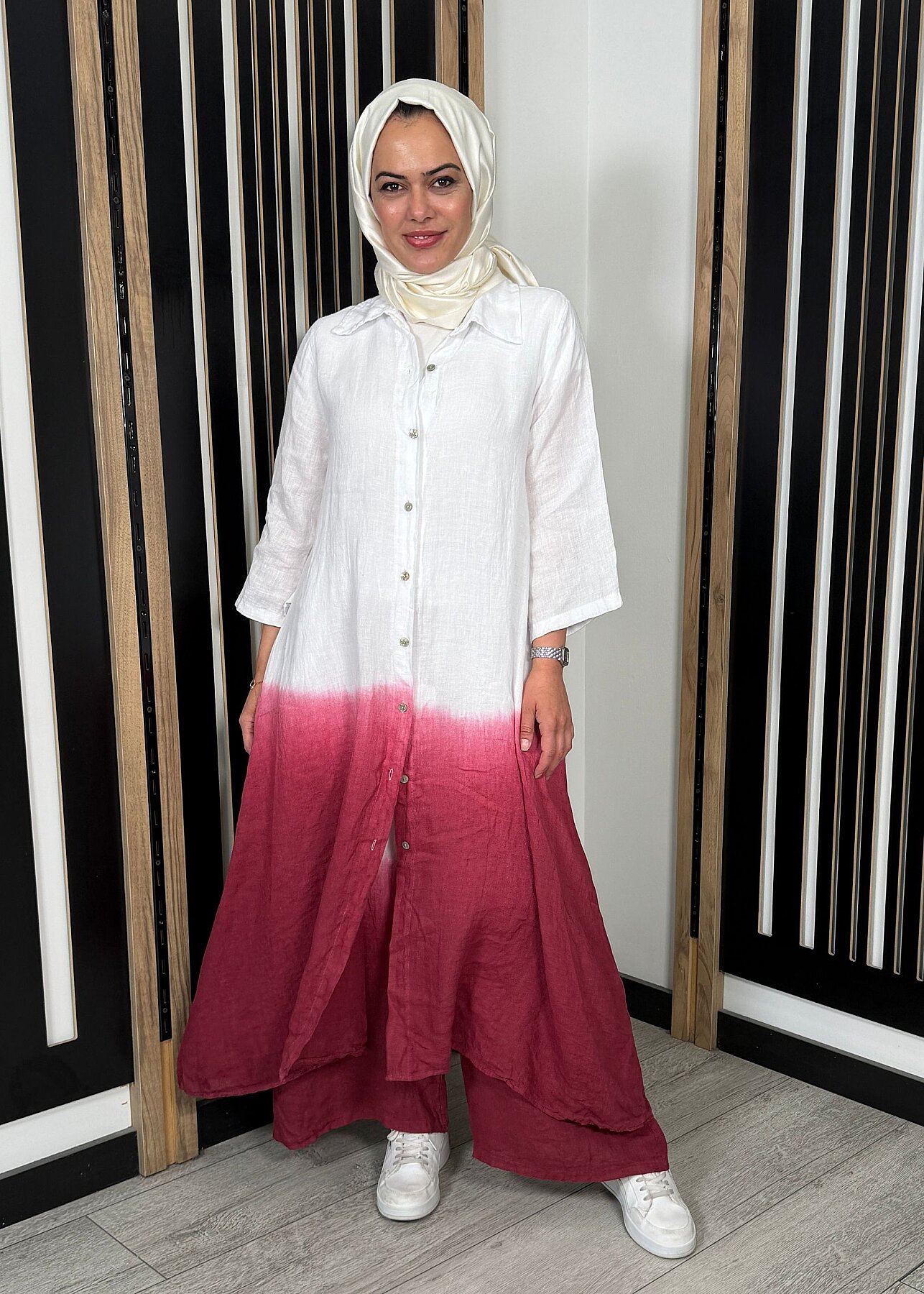 Nazlınur Collection Degradeli Pantalonlu Takım BORDO - 1