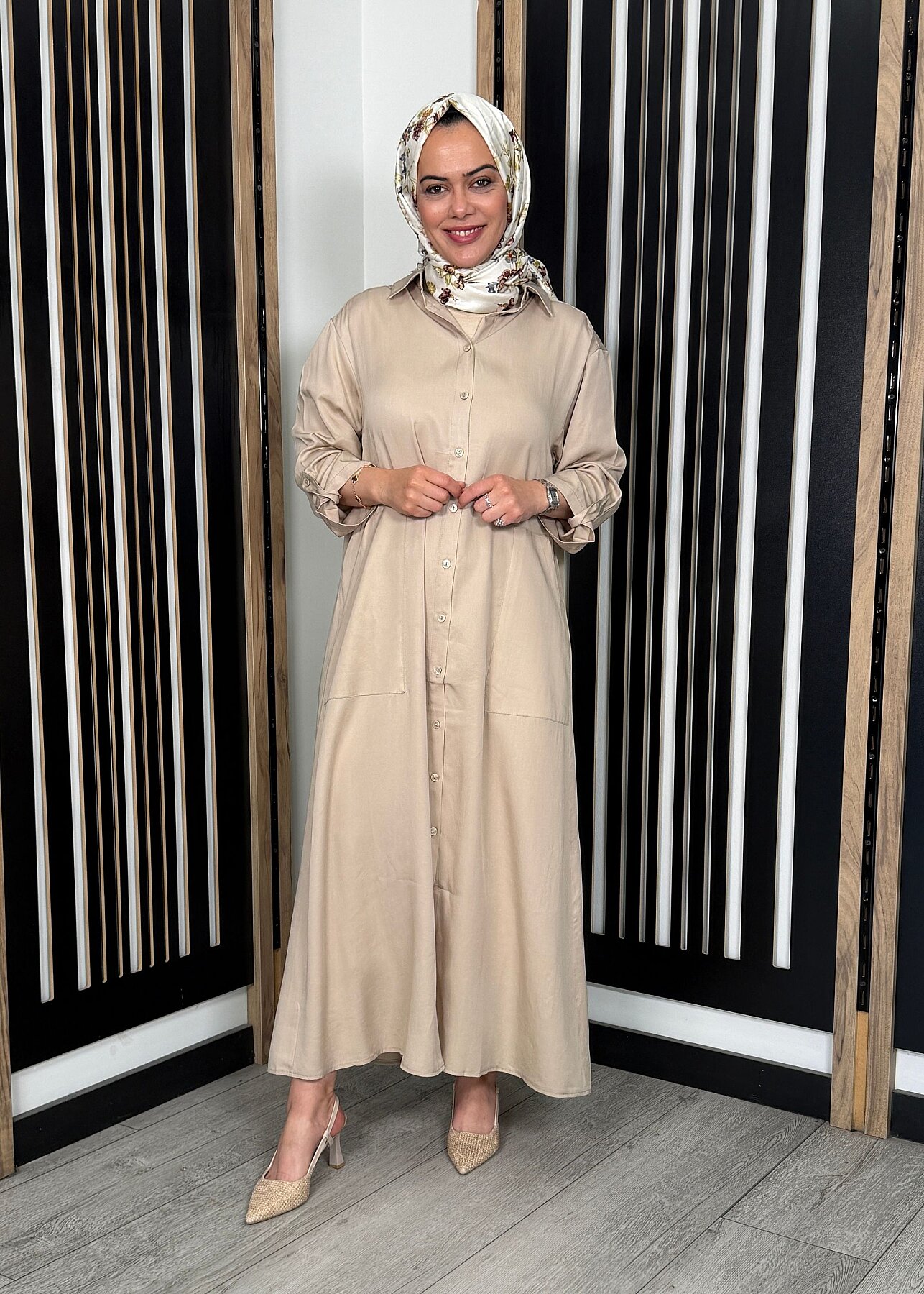 Nazlınur Collection Düğmeli Cep Detaylı Kap TAŞ - 3