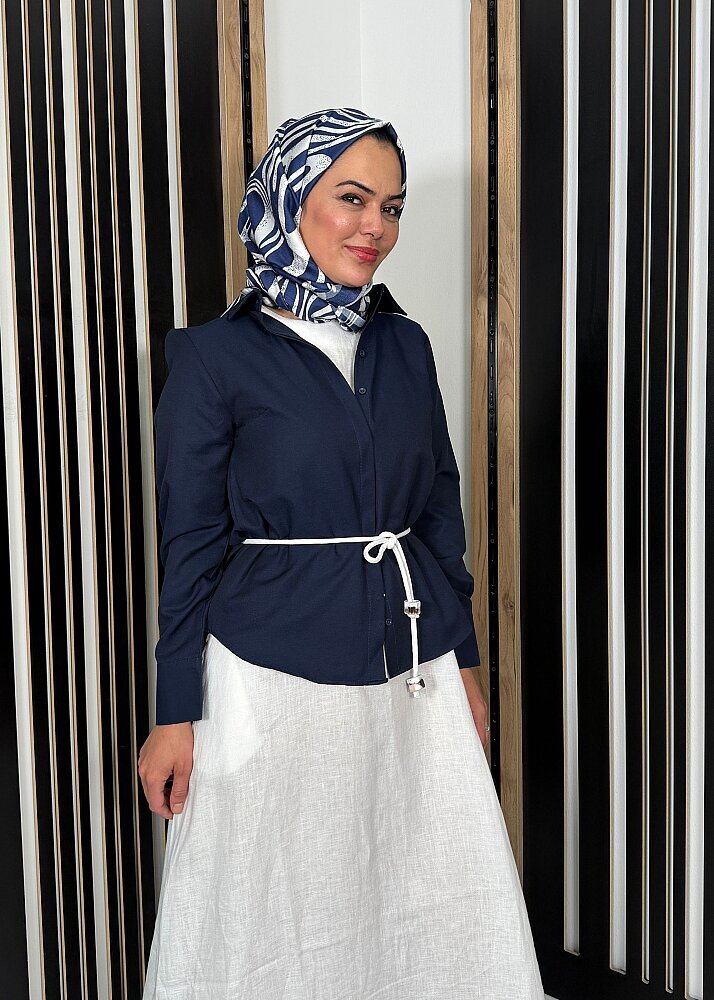 Nazlınur Collection Gizli Patlı Gömlek LACİVERT - 5