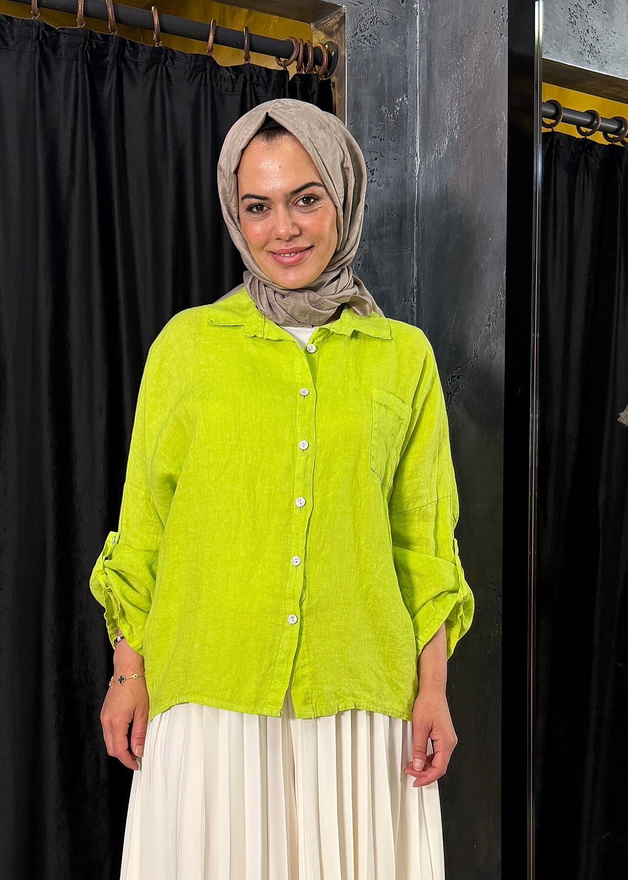 Nazlınur Collection Keten Gömlek FISTIK YEŞİLİ - 4