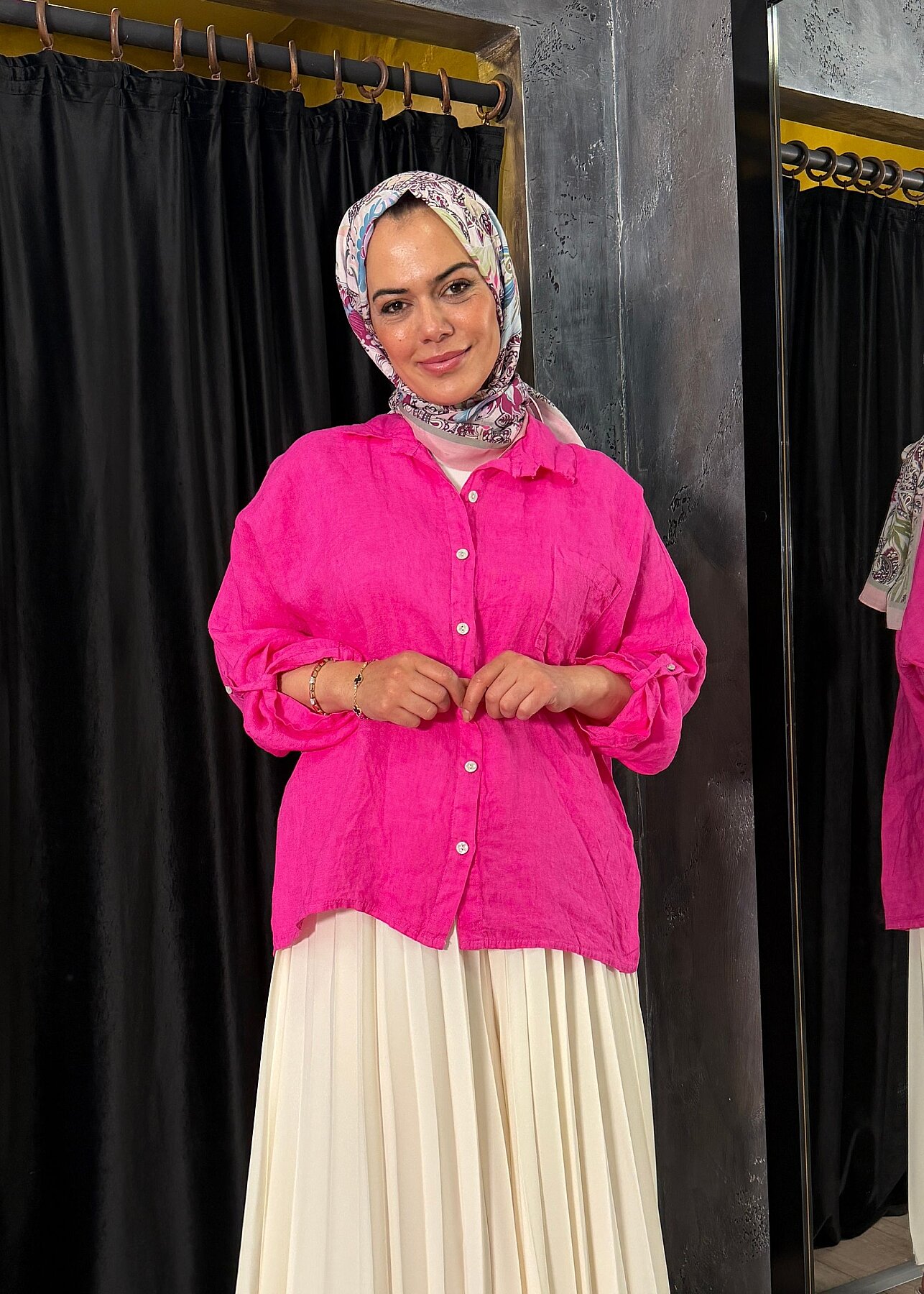 Nazlınur Collection Keten Gömlek FUŞYA - 3
