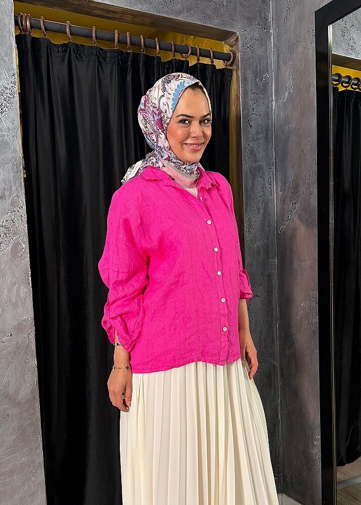 Nazlınur Collection Keten Gömlek FUŞYA