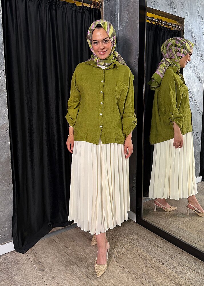 Nazlınur Collection Keten Gömlek HAKİ - 2