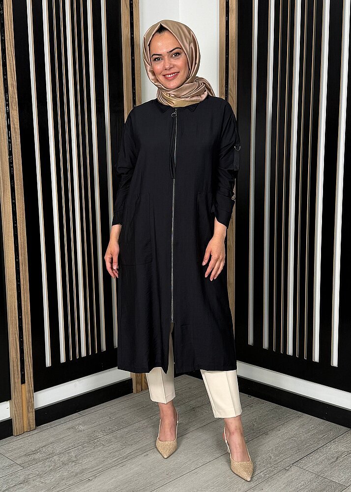 Nazlınur Collection Kolları ve Sırtı Metal Tokalı Ferace SİYAH - 3