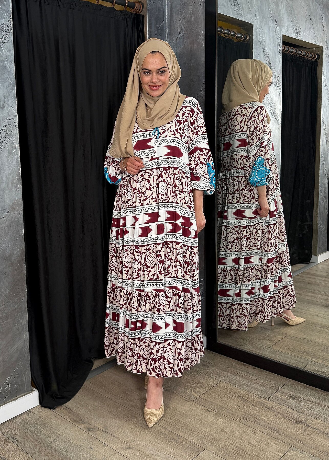 Nazlınur Collection Kolu Nakışlı Elbise BORDO - 2