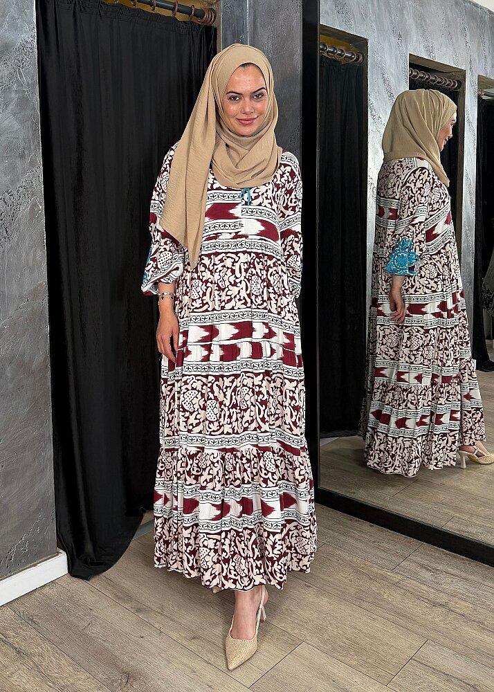 Nazlınur Collection Kolu Nakışlı Elbise BORDO - 7
