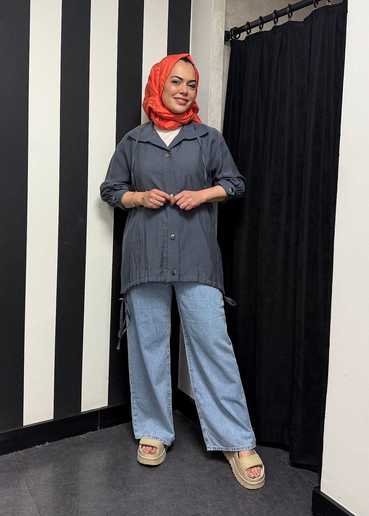 Nazlınur Collection Önü Çıtçıtlı Tensel Kap ANTRASİT - 1