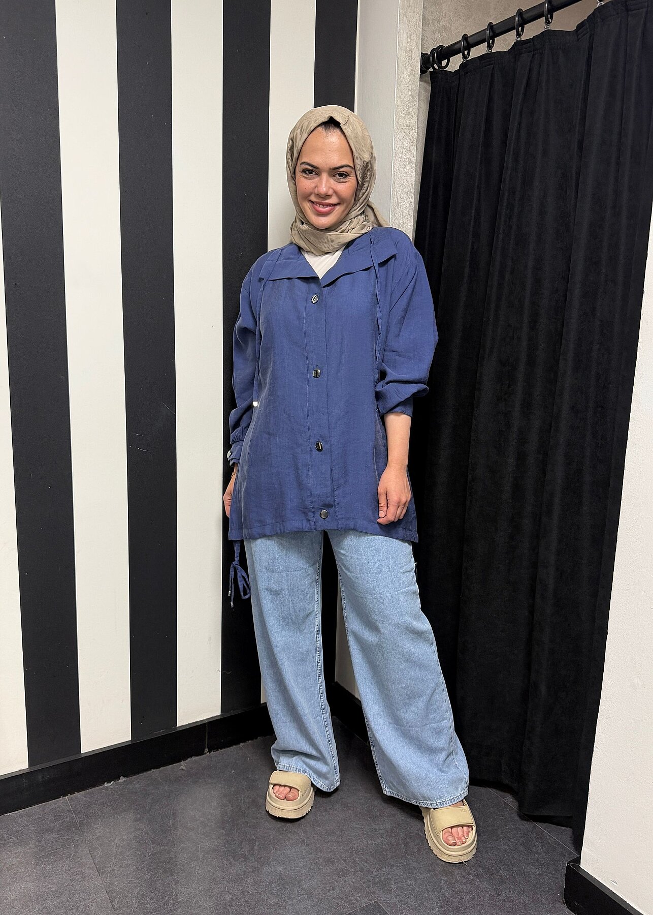 Nazlınur Collection Önü Çıtçıtlı Tensel Kap İNDİGO - 1