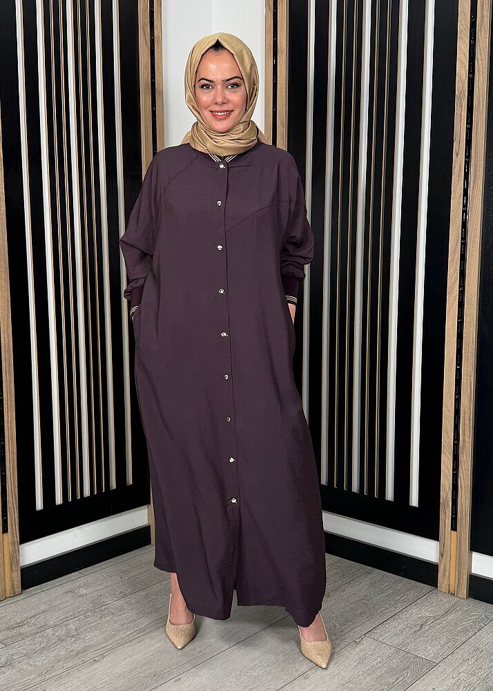 Nazlınur Collection Önü Çıtçıtlı Yakası Lastikli Kap KAHVE - 3