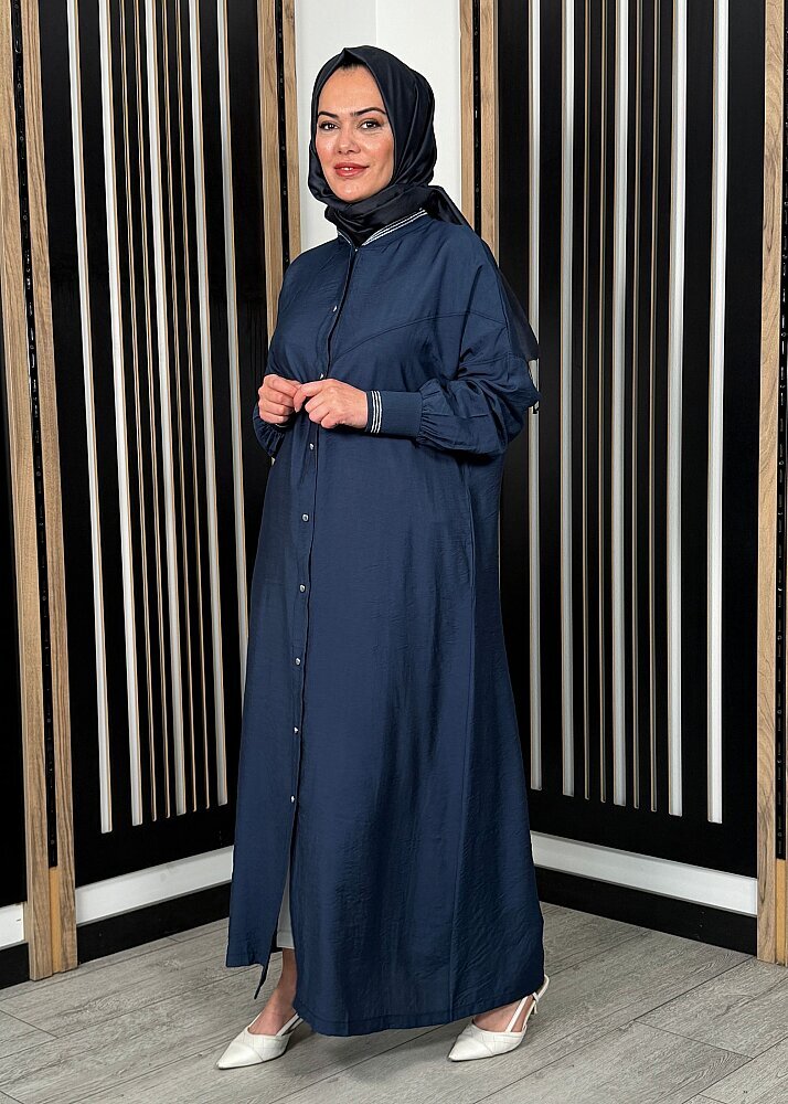 Nazlınur Collection Önü Çıtçıtlı Yakası Lastikli Kap LACİVERT - 4
