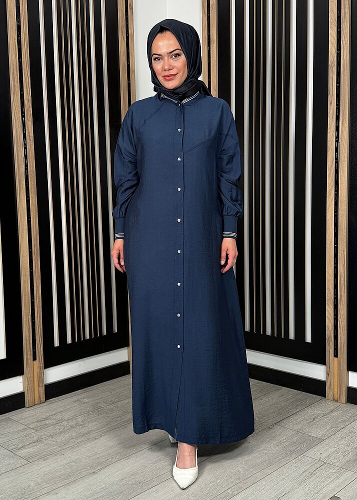 Nazlınur Collection Önü Çıtçıtlı Yakası Lastikli Kap LACİVERT - 6