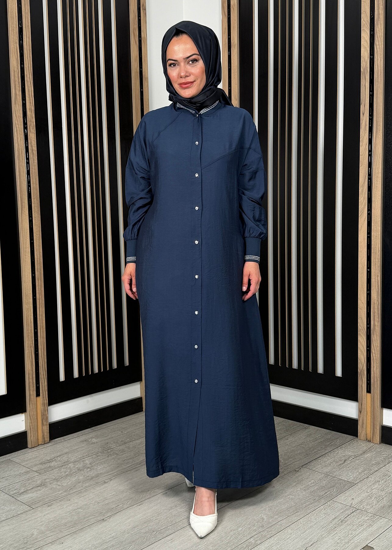 Nazlınur Collection Önü Çıtçıtlı Yakası Lastikli Kap LACİVERT - 6