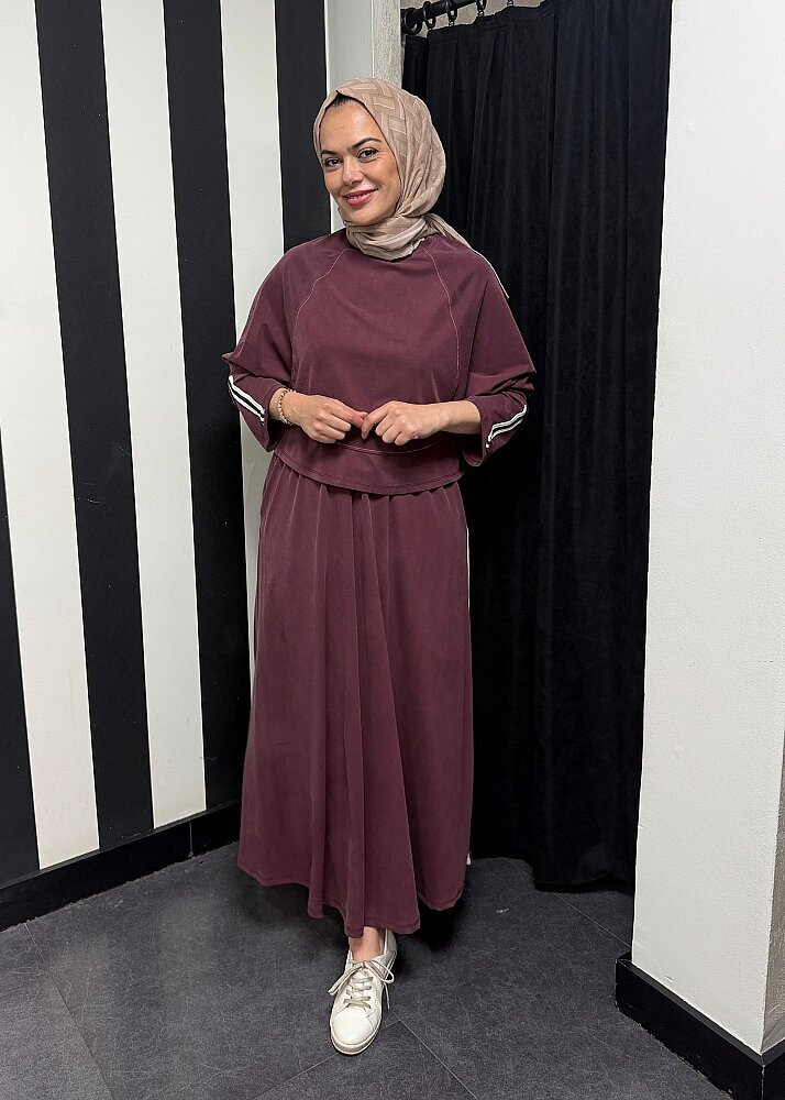 Nazlınur Collection Önü Dikiş Detaylı Şeritli Takım BORDO