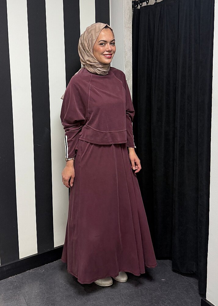 Nazlınur Collection Önü Dikiş Detaylı Şeritli Takım BORDO - 2