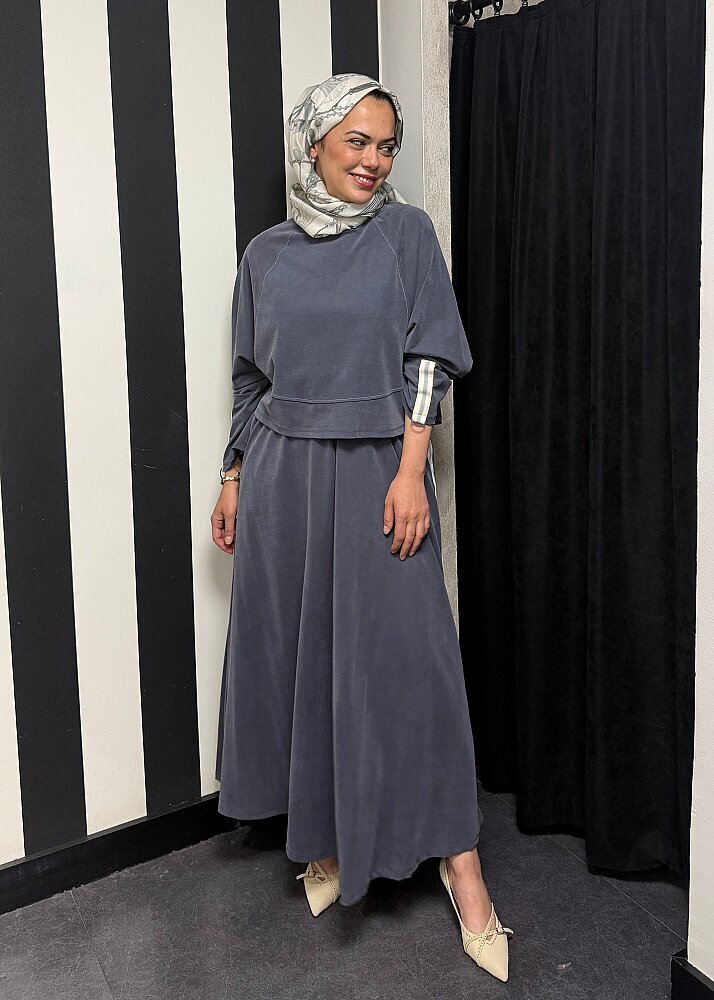 Nazlınur Collection Önü Dikiş Detaylı Şeritli Takım LACİVERT - 2