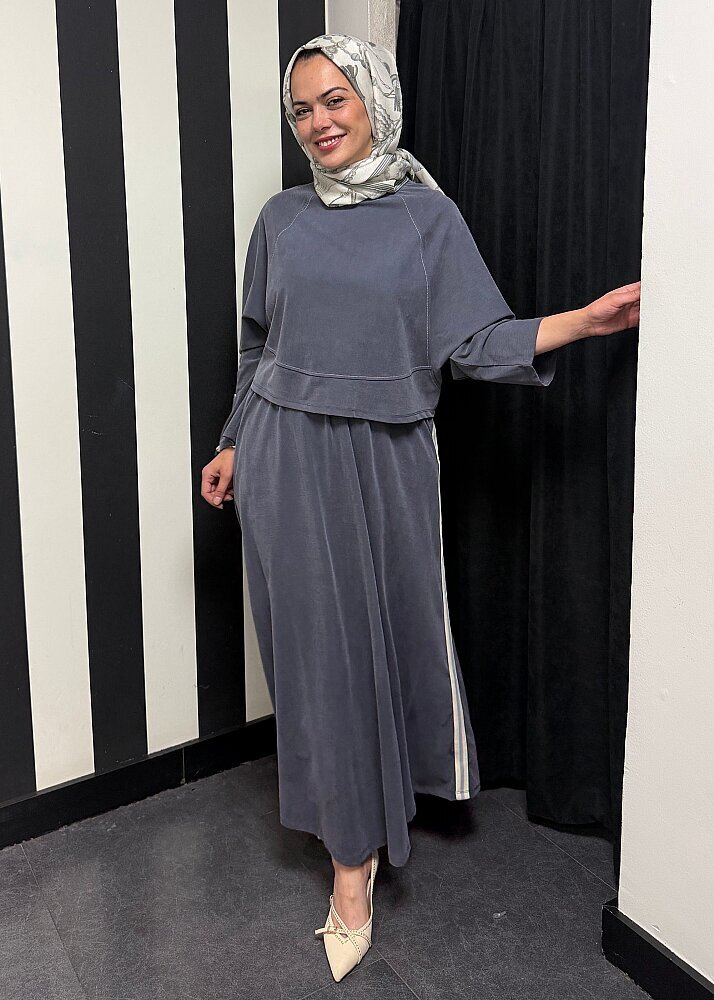 Nazlınur Collection Önü Dikiş Detaylı Şeritli Takım LACİVERT - 4