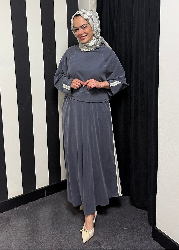 Nazlınur Collection Önü Dikiş Detaylı Şeritli Takım LACİVERT - 5