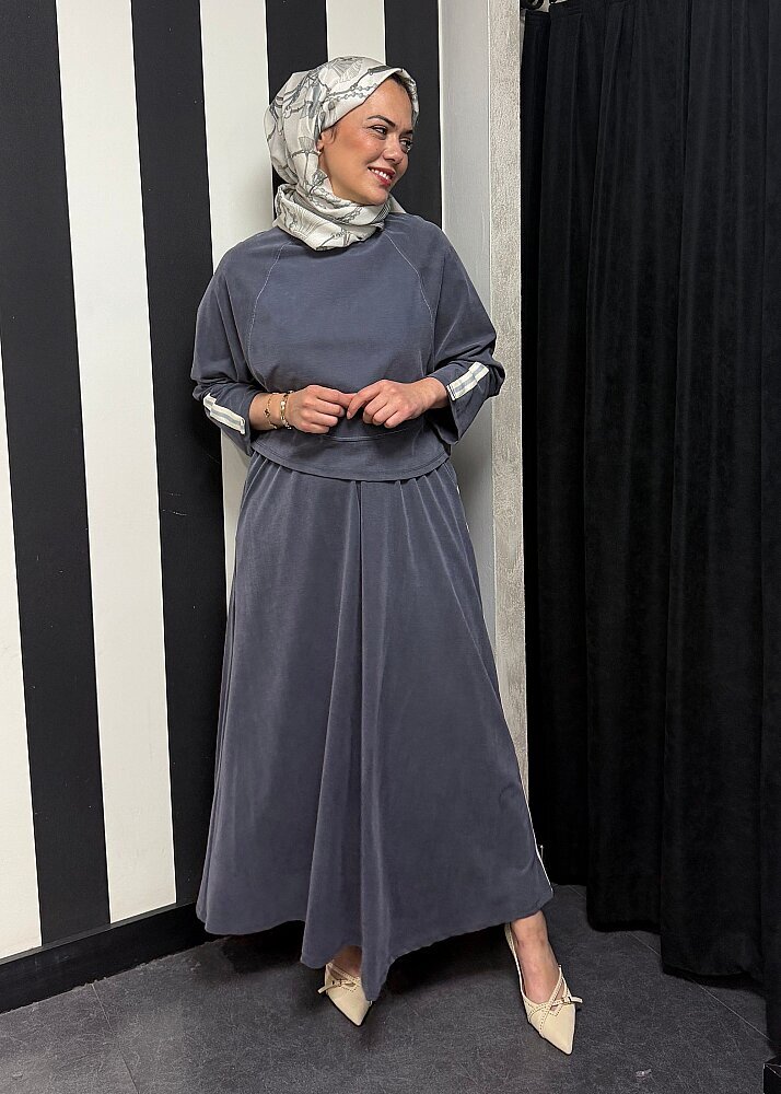Nazlınur Collection Önü Dikiş Detaylı Şeritli Takım LACİVERT - 6