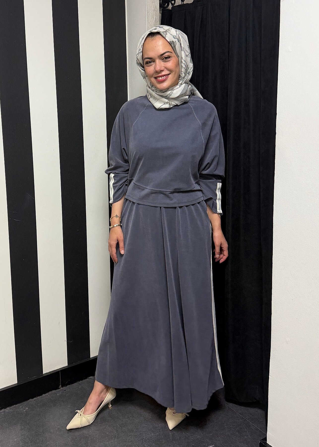 Nazlınur Collection Önü Dikiş Detaylı Şeritli Takım LACİVERT - 7