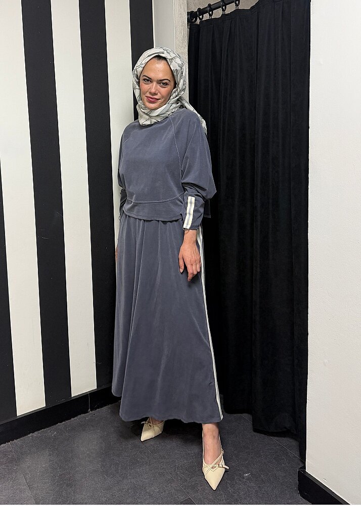 Nazlınur Collection Önü Dikiş Detaylı Şeritli Takım LACİVERT - 8