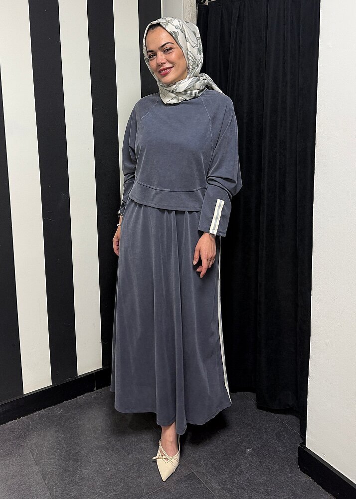 Nazlınur Collection Önü Dikiş Detaylı Şeritli Takım LACİVERT - 10
