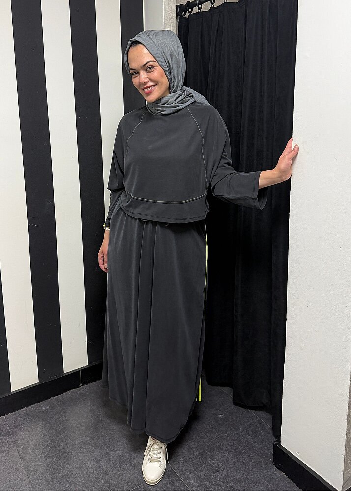 Nazlınur Collection Önü Dikiş Detaylı Şeritli Takım SİYAH - 5