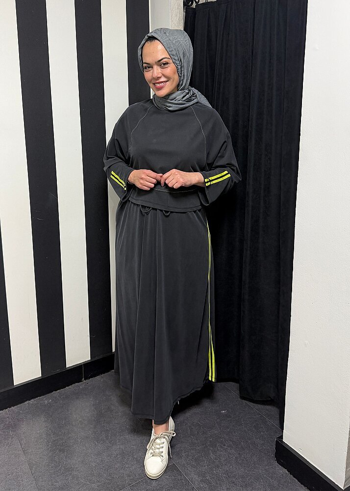 Nazlınur Collection Önü Dikiş Detaylı Şeritli Takım SİYAH - 6