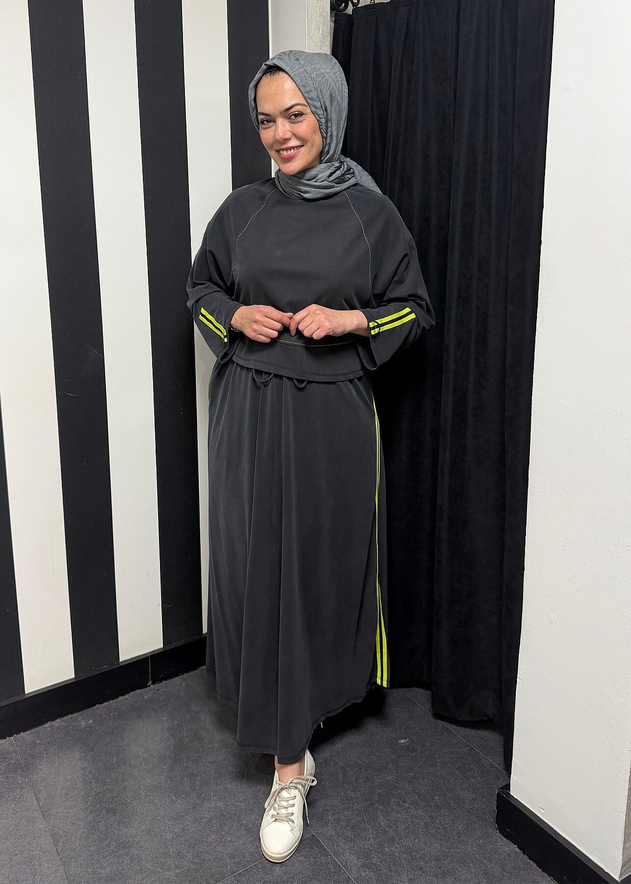 Nazlınur Collection Önü Dikiş Detaylı Şeritli Takım SİYAH - 6