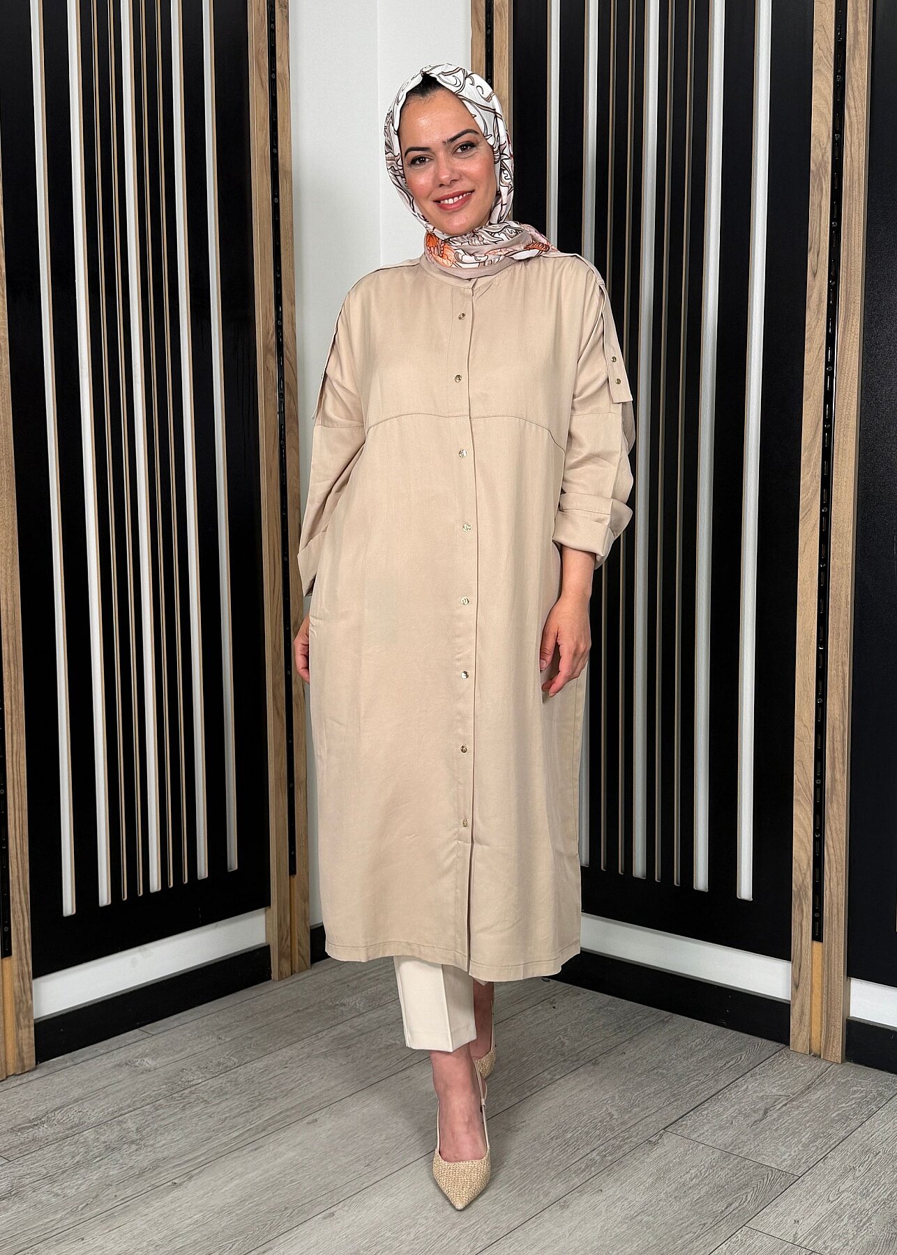 Nazlınur Collection Önü Düğmeli Kap TAŞ - 1