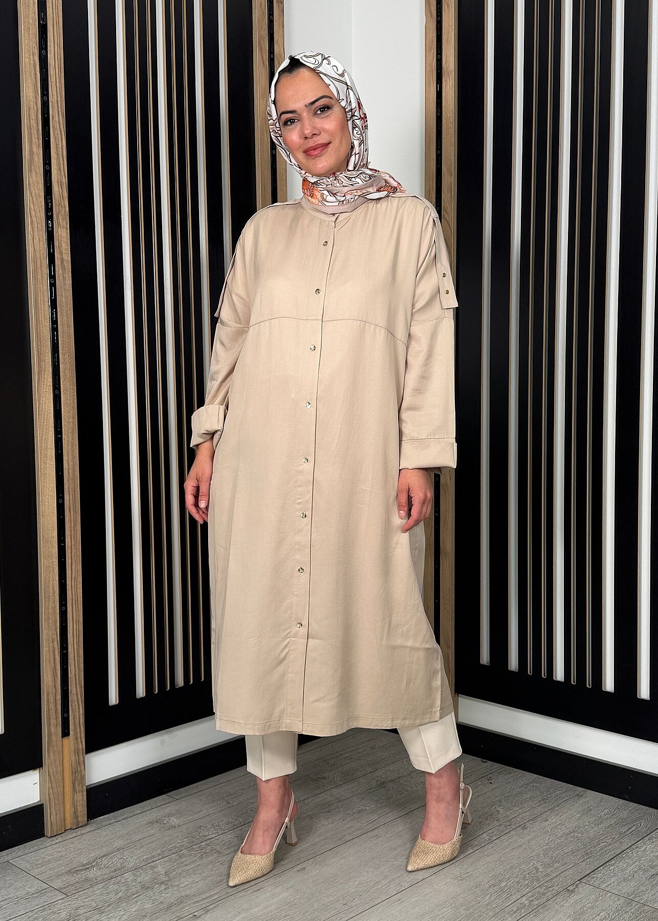Nazlınur Collection Önü Düğmeli Kap TAŞ - 3