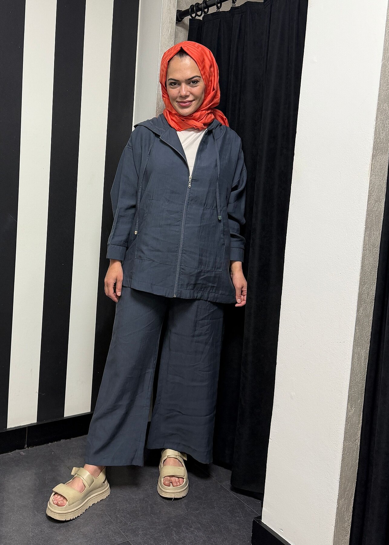 Nazlınur Collection Önü Fermuarlı ve Cepli Pantolonlu Tensel Takım ANTRASİT - 6