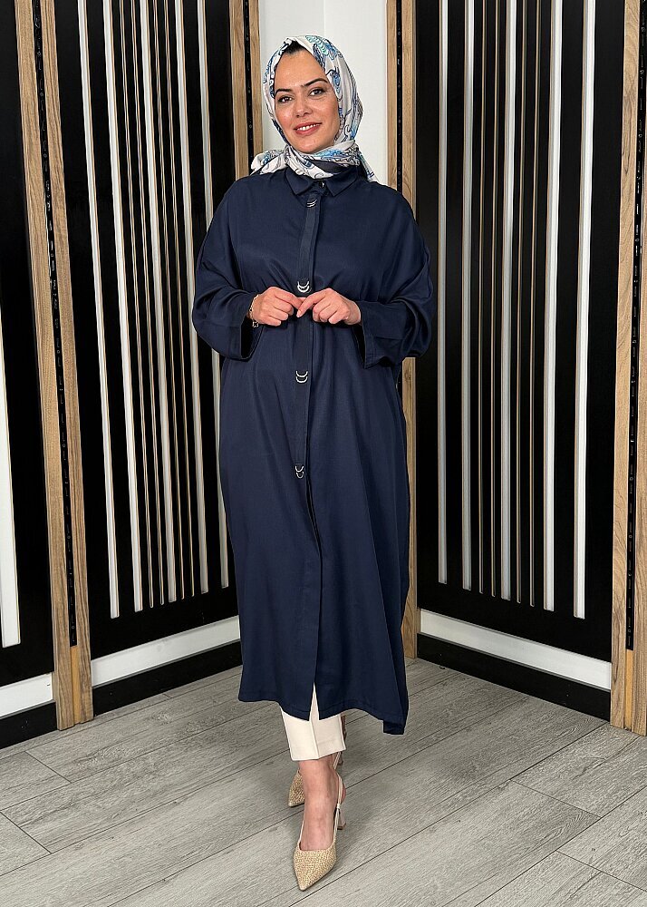 Nazlınur Collection Önü Gizli Düğmeli Yanları Yırtmaçlı Kap LACİVERT - 2
