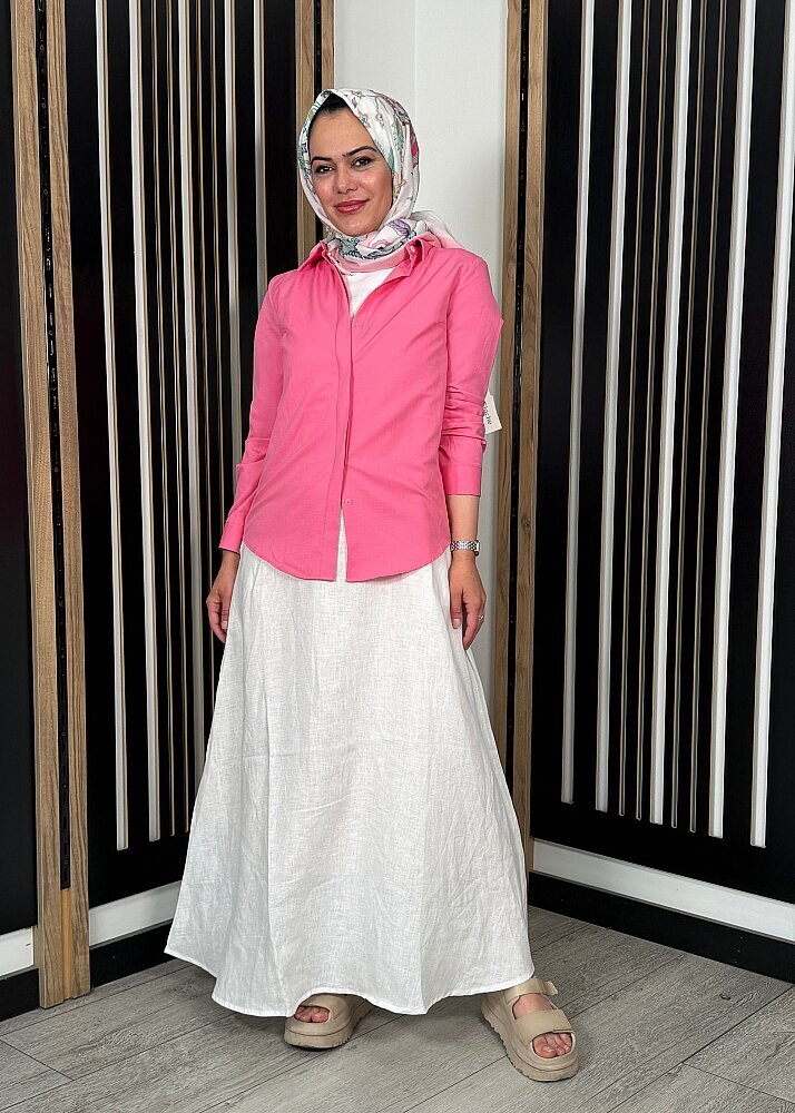 Nazlınur Collection Pamuklu Gizli Patlı Gömlek PEMBE - 6