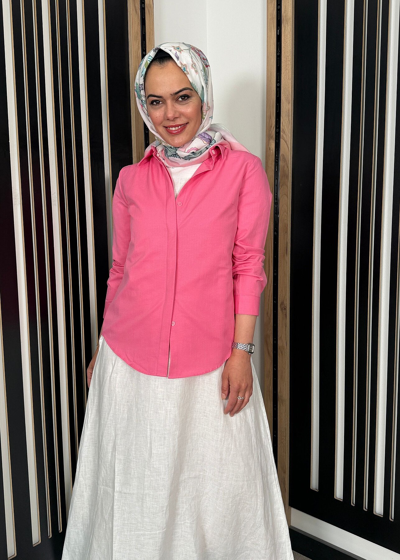 Nazlınur Collection Pamuklu Gizli Patlı Gömlek PEMBE - 4