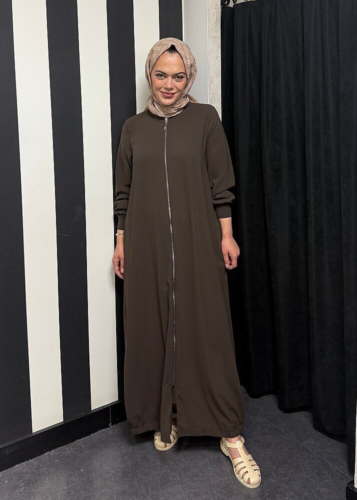 Nazlınur Collection Ribanalı Ferace Acı Kahve
