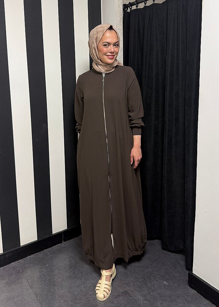 Nazlınur Collection Ribanalı Ferace Acı Kahve - 3