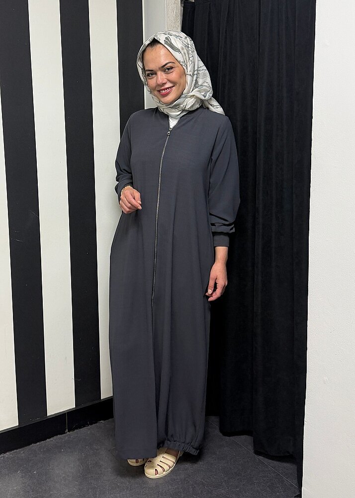 Nazlınur Collection Ribanalı Ferace FÜME - 6