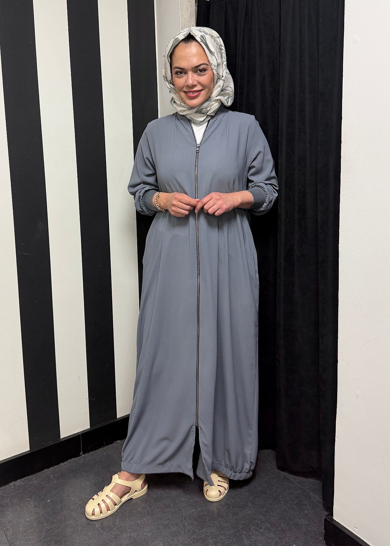 Nazlınur Collection Ribanalı Ferace GRİ - 5