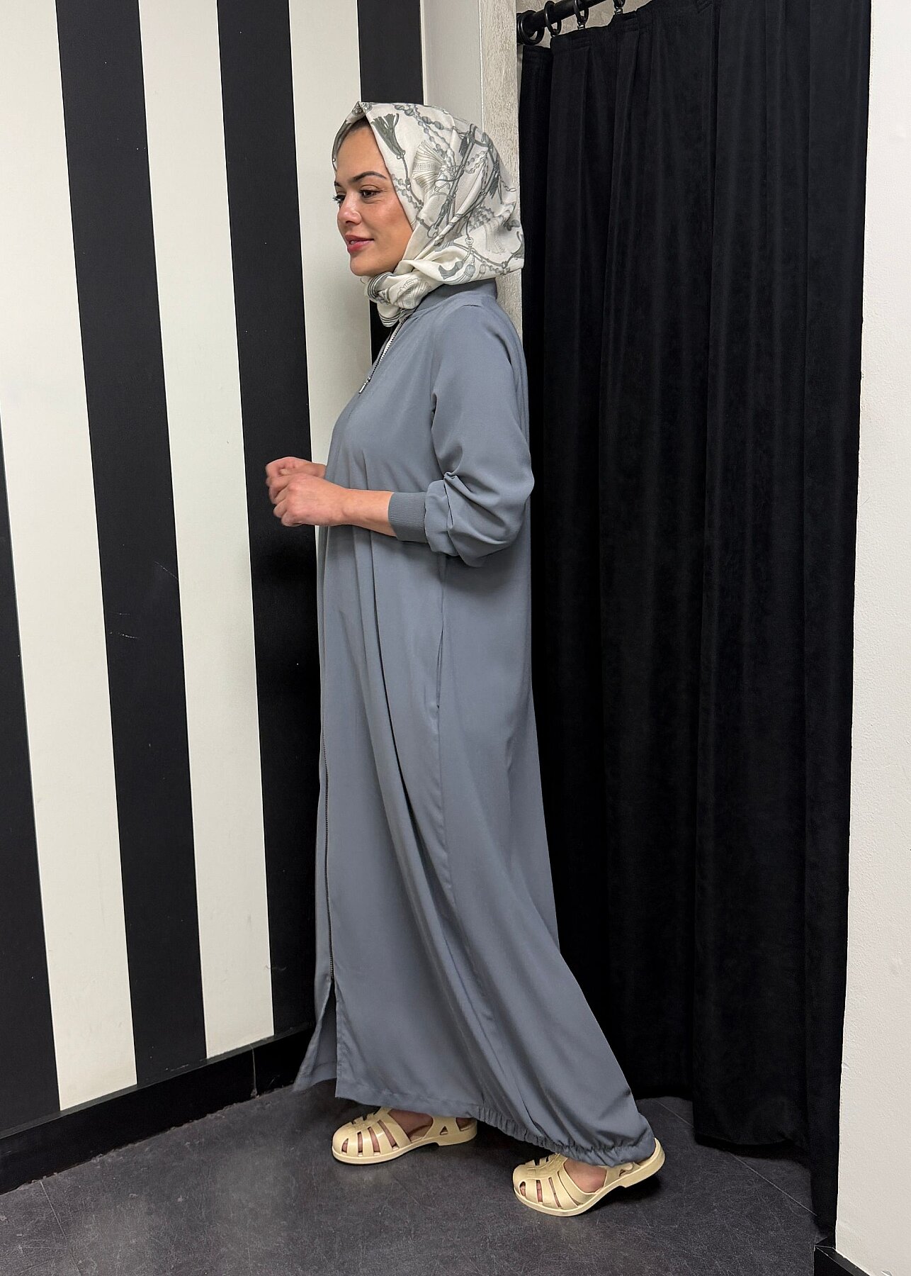 Nazlınur Collection Ribanalı Ferace GRİ - 6