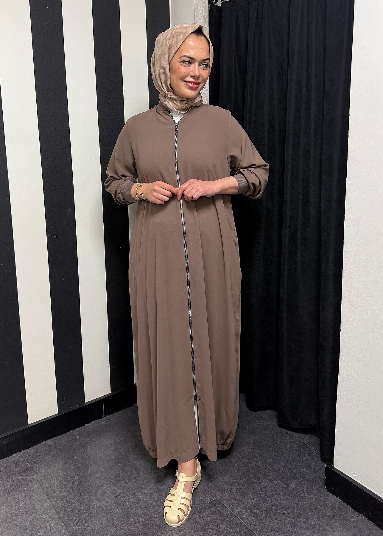 Nazlınur Collection Ribanalı Ferace VİZON - 1