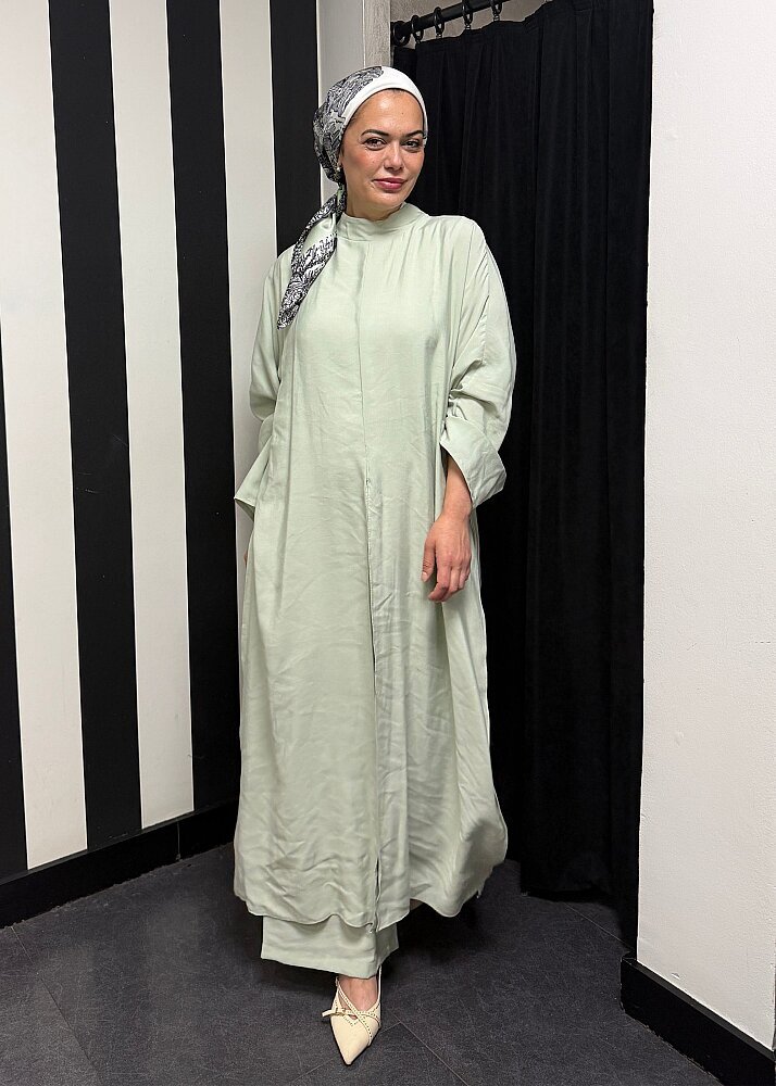 Nazlınur Collection Yanları Yırtmaçlı Fular Detaylı Pantolon Takım MİNT - 3