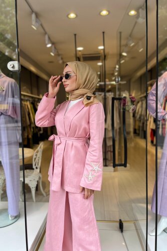 Omelya Keten Ceket PEMBE - 2