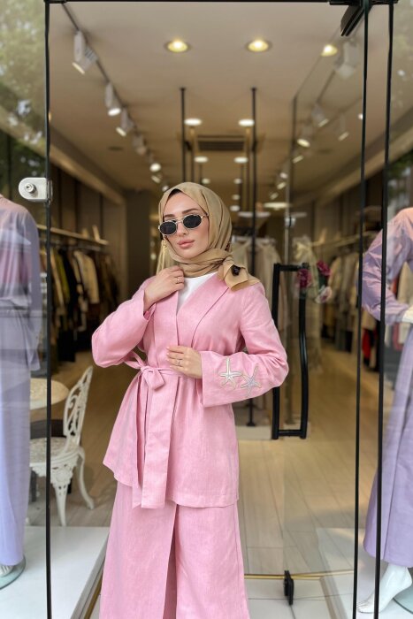 Omelya Keten Ceket PEMBE - 1