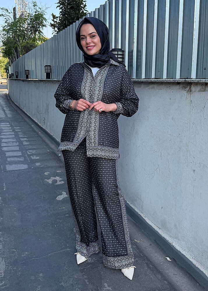Qupra Desenli Pantolonlu Takım SİYAH - 4