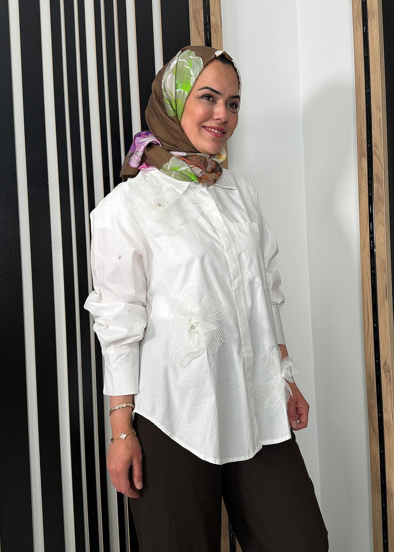 Sempre Büyük Çiçekli Gömlek IVORY - 4