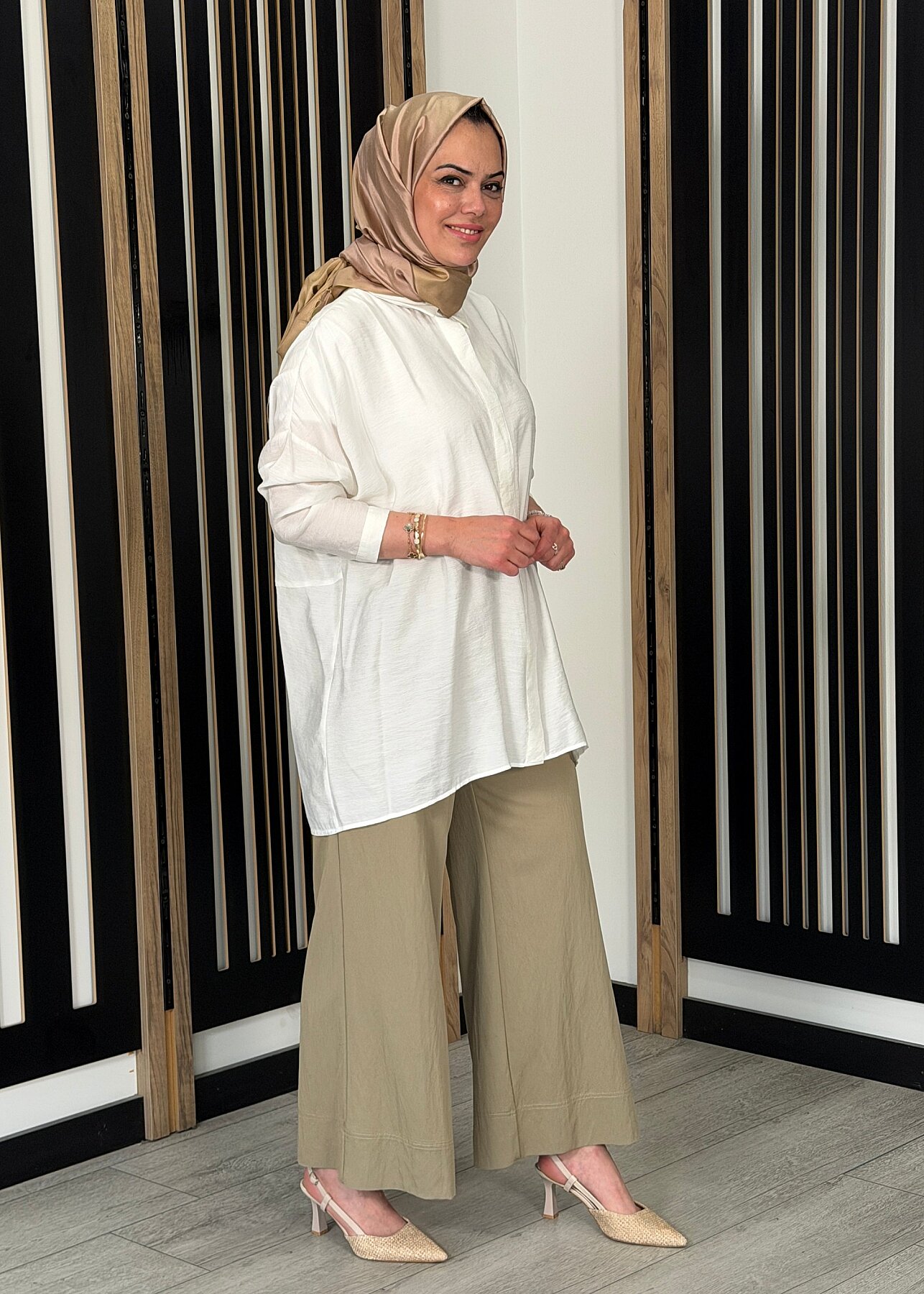 Sentez Abelia Kısa Geniş Paça Pantolon olive - 2
